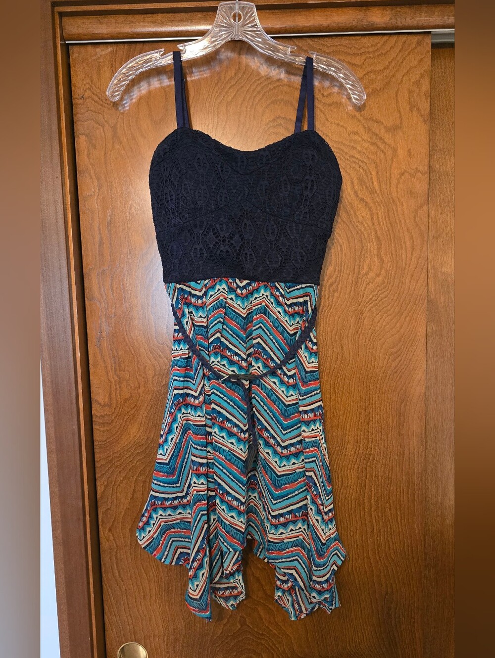 Blue Lace Top Multicolor Chevron Sundress